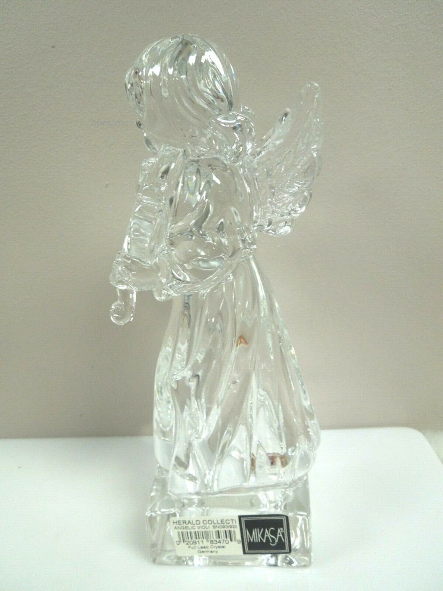 q908 MIKASA Herald Collection Angelic Violin Angel Figurine 8.25" Full Lead Crystal