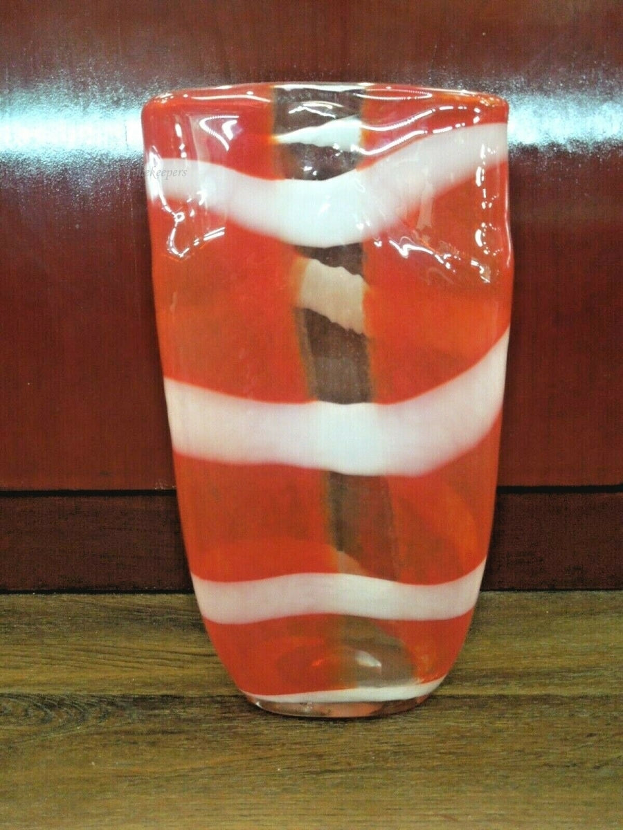 q984 Beautiful Large Heavy Glass Orange Cream Vase