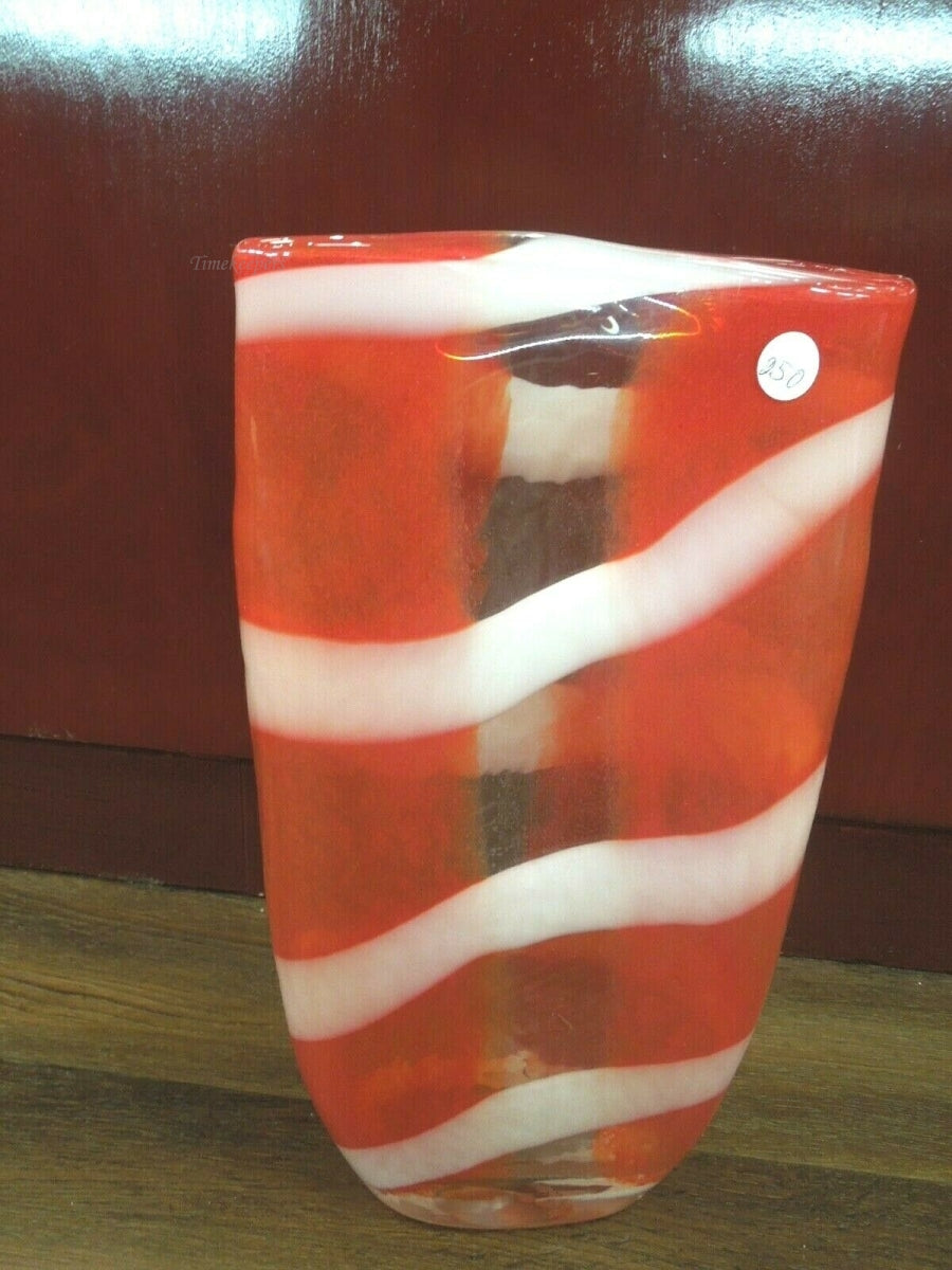 q984 Beautiful Large Heavy Glass Orange Cream Vase