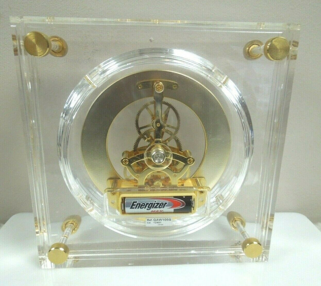 r007 Seiko Vintage Quartz Mantle Desk Lucite Skeleton Clock