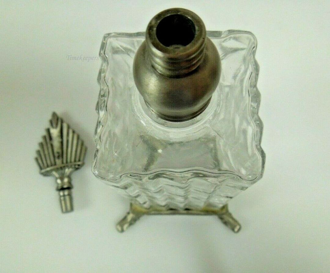 r009 Decorative Glass Perfume Bottle with Footed Base Clear Silver Tone Dabber - 8" Tall