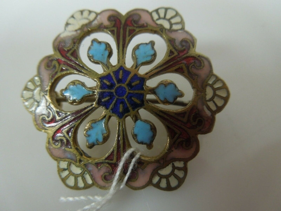 r015 Vintage Gold Filled Floral Inlay Pin Brooch