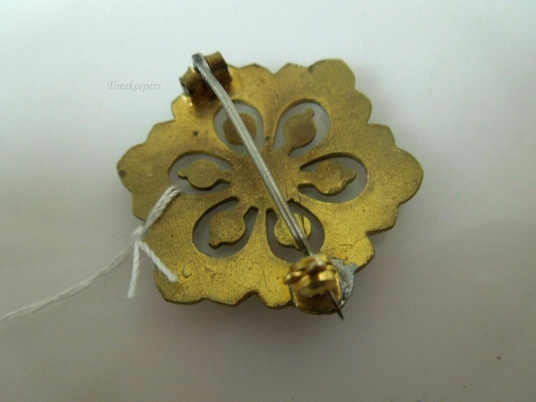 r015 Vintage Gold Filled Floral Inlay Pin Brooch