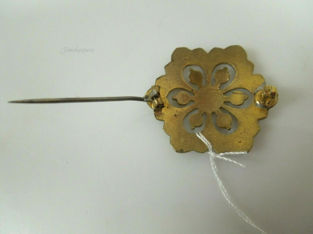 r015 Vintage Gold Filled Floral Inlay Pin Brooch