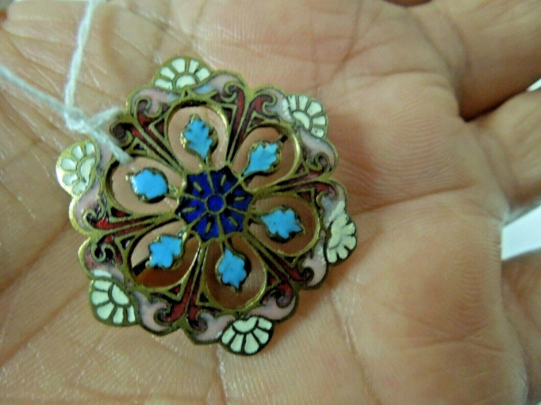 r015 Vintage Gold Filled Floral Inlay Pin Brooch