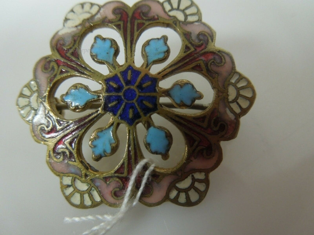 r015 Vintage Gold Filled Floral Inlay Pin Brooch