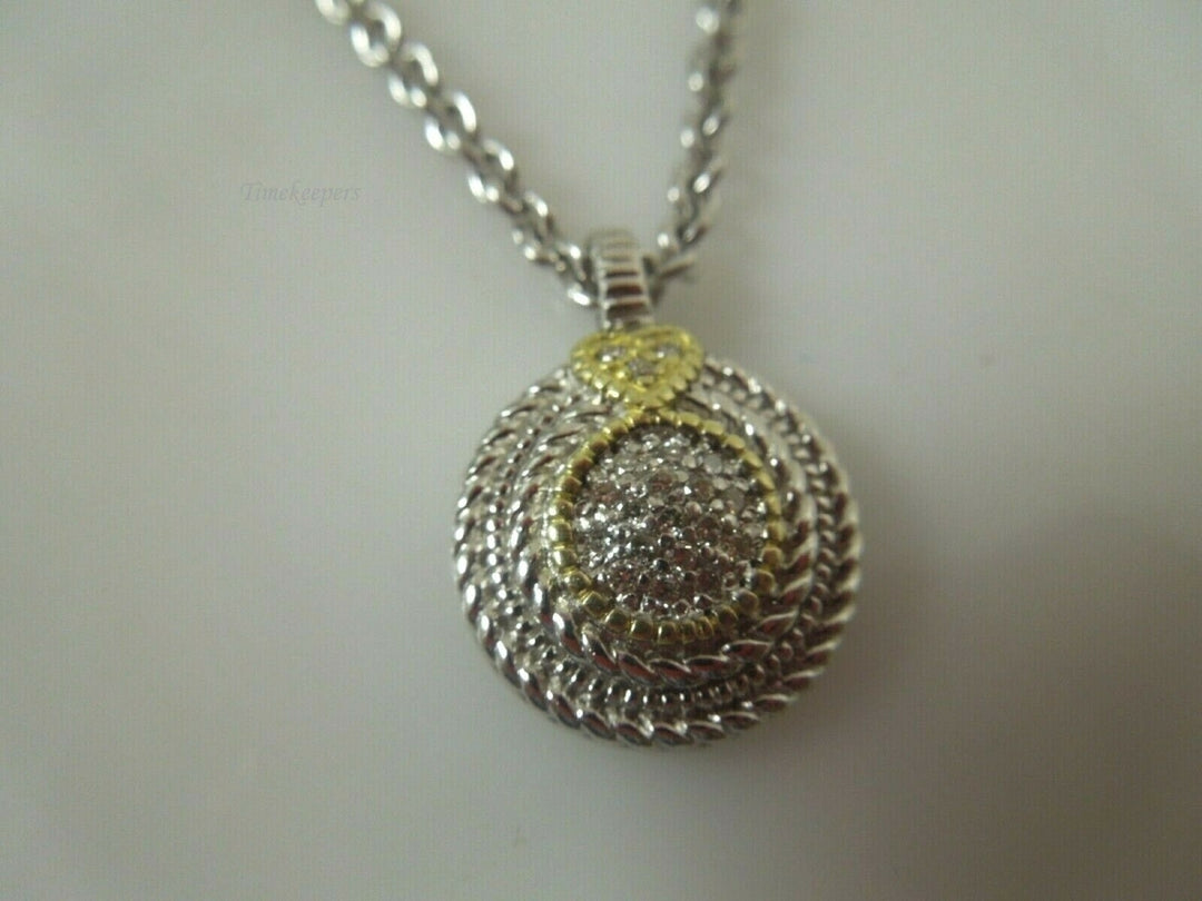 r024 Judith Ripka Jr Two Pave Diamond .10cts Circle Necklace in Sterling and 18K Gold