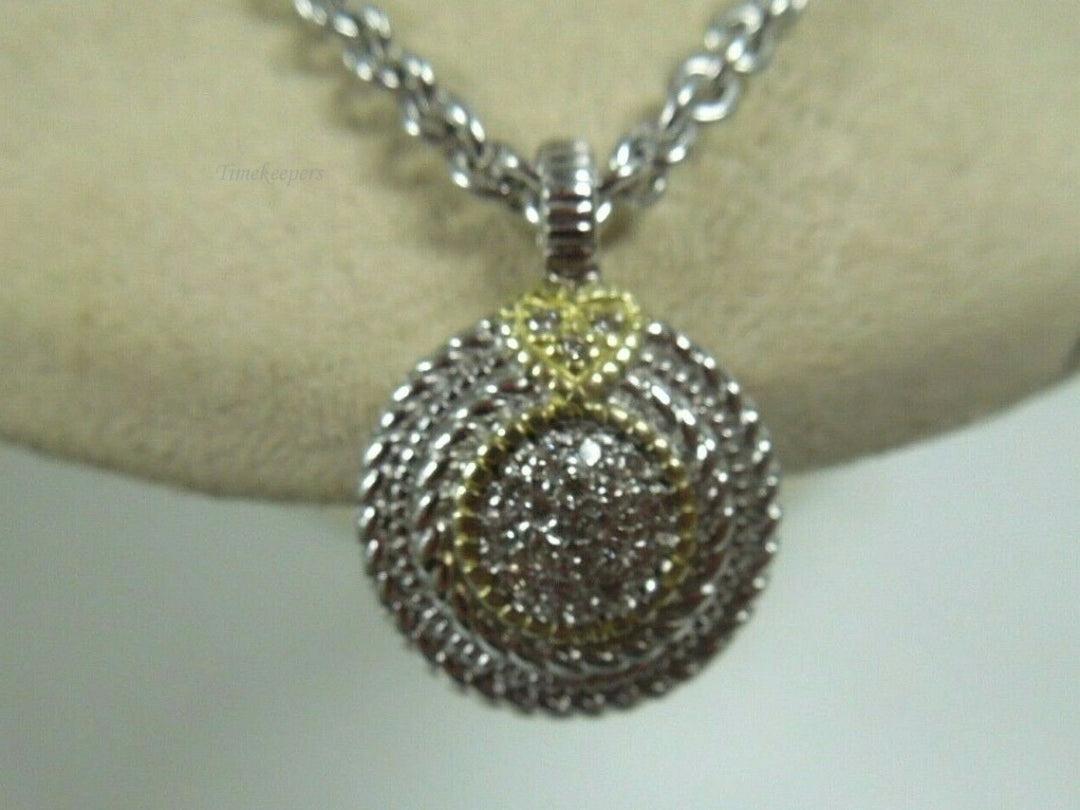 r024 Judith Ripka Jr Two Pave Diamond .10cts Circle Necklace in Sterling and 18K Gold