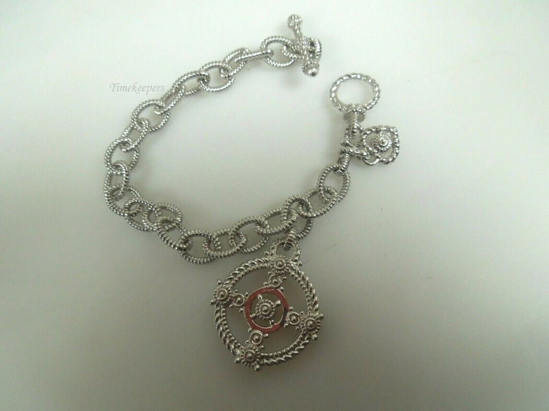 r025 Judith Ripka JR Sterling Silver &amp; 18K Gold Bracelet With 2 Diamonds 7.6" HORSESHOE