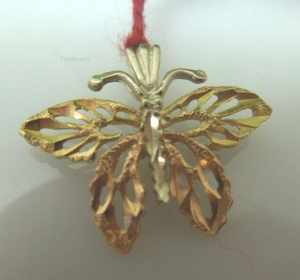 r034 14kt White Rose Yellow Gold Cute Butterfly Pendant 1.2 g