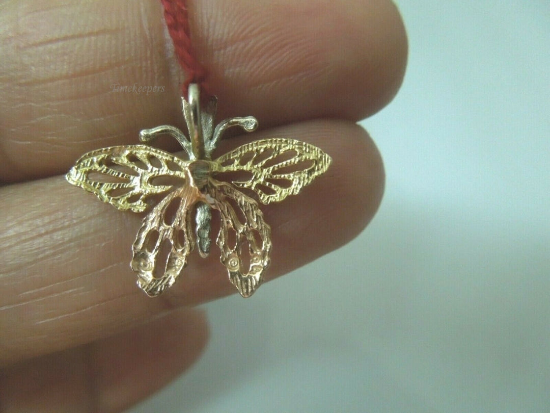 r034 14kt White Rose Yellow Gold Cute Butterfly Pendant 1.2 g