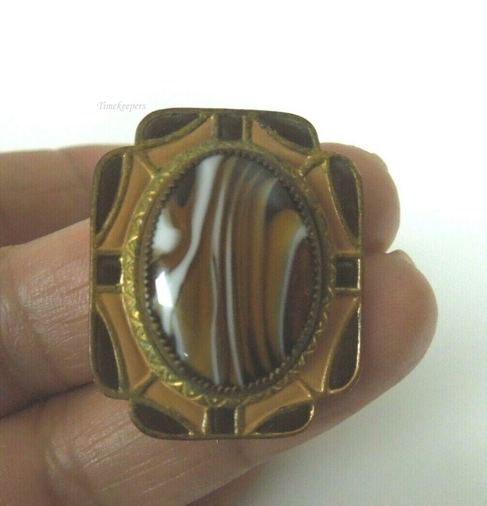 r056 Antique Victorian Alley Agate Swirl Marble with Butterscotch & Root Beer Brown Brooch Pin