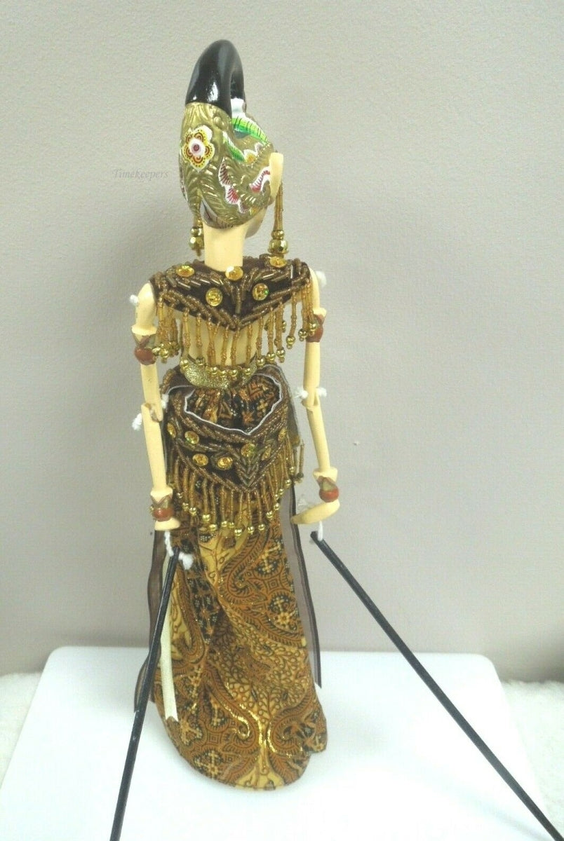 r070 Indonesia Vintage Cupumanik Wayang Golek~Wooden Rod Puppet w/Stand