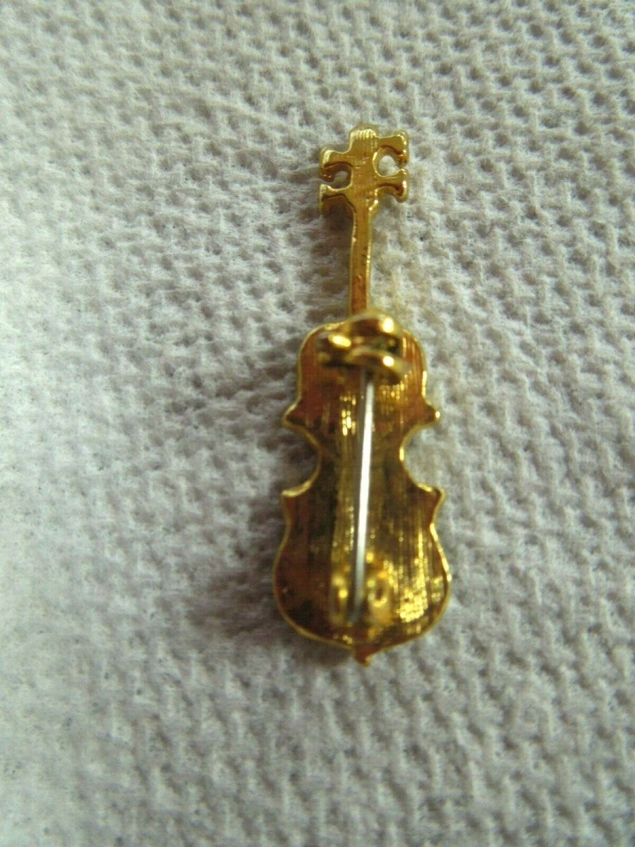 r075 Gold Tone Black Enamel Guitar Pin Brooch Charm