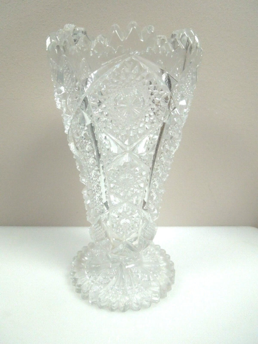 r209 Vintage Crystal Footed Heavy Vase 6.5"