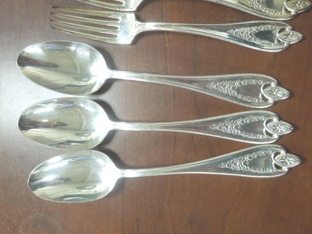 r223 Set of 12 Antique Silverware 1847 WM Rogers Bros Silver Plate SPOONS FORKS Soup Spoons