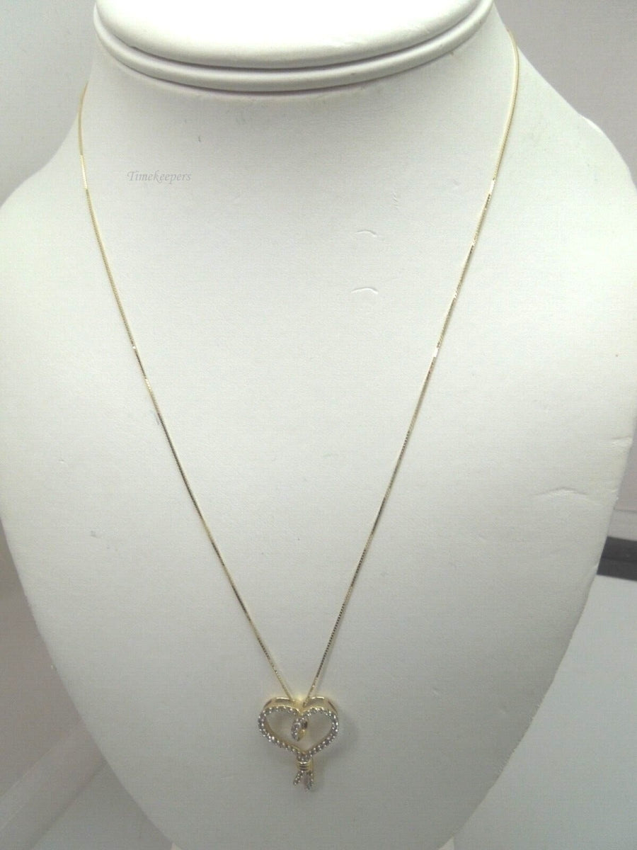 r236 14kt Yellow Gold Diamond .20cts Heart Pendant Chain Necklace 18" Signed 3.2g