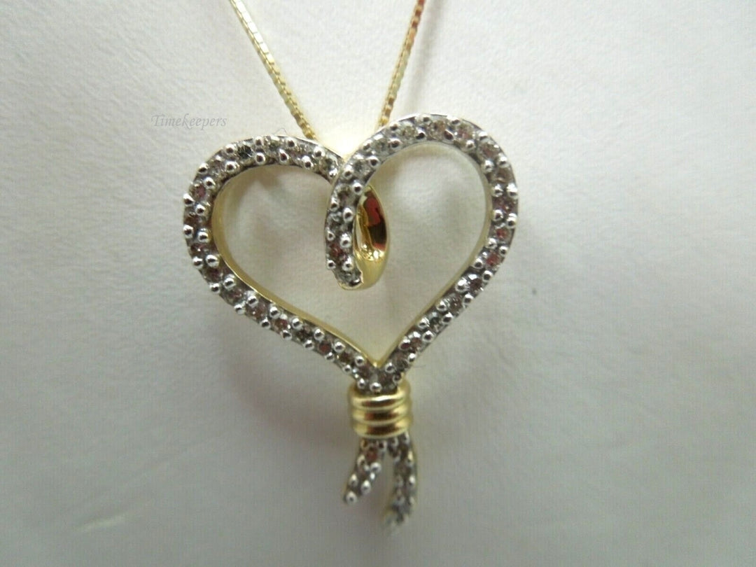 r236 14kt Yellow Gold Diamond .20cts Heart Pendant Chain Necklace 18" Signed 3.2g