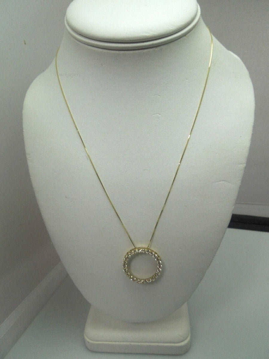 r237 10kt Yellow Gold Cubic Zirconia Round Pendant 18" Box Chain Signed 3.3g