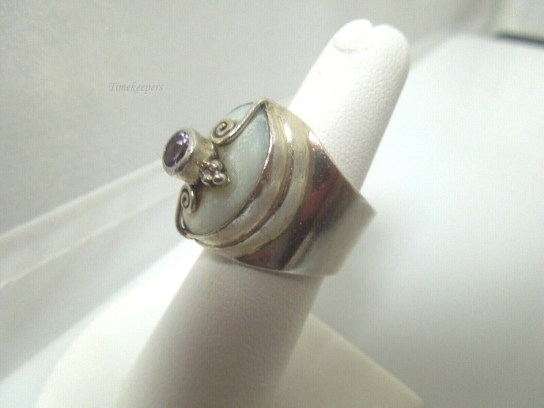 r328 Sajen Fine Sterling Silver Mother Of Pearl Onyx Adjustable Ring Size 6.5 Signed