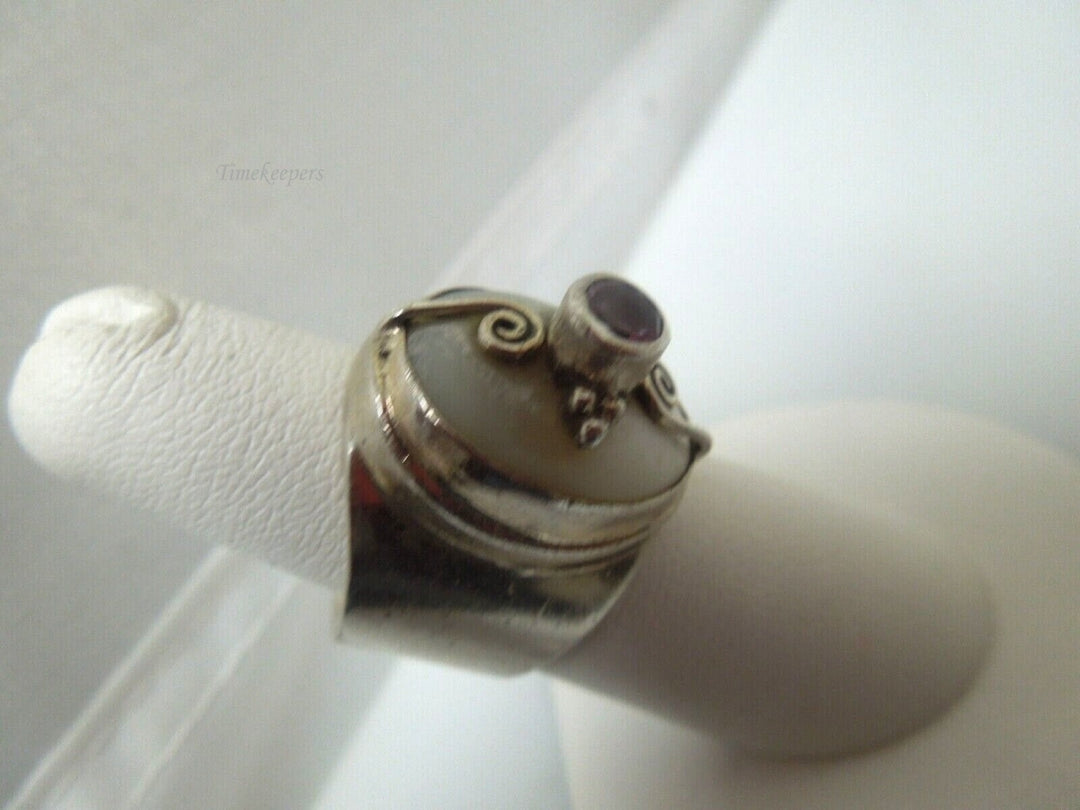 r328 Sajen Fine Sterling Silver Mother Of Pearl Onyx Adjustable Ring Size 6.5 Signed