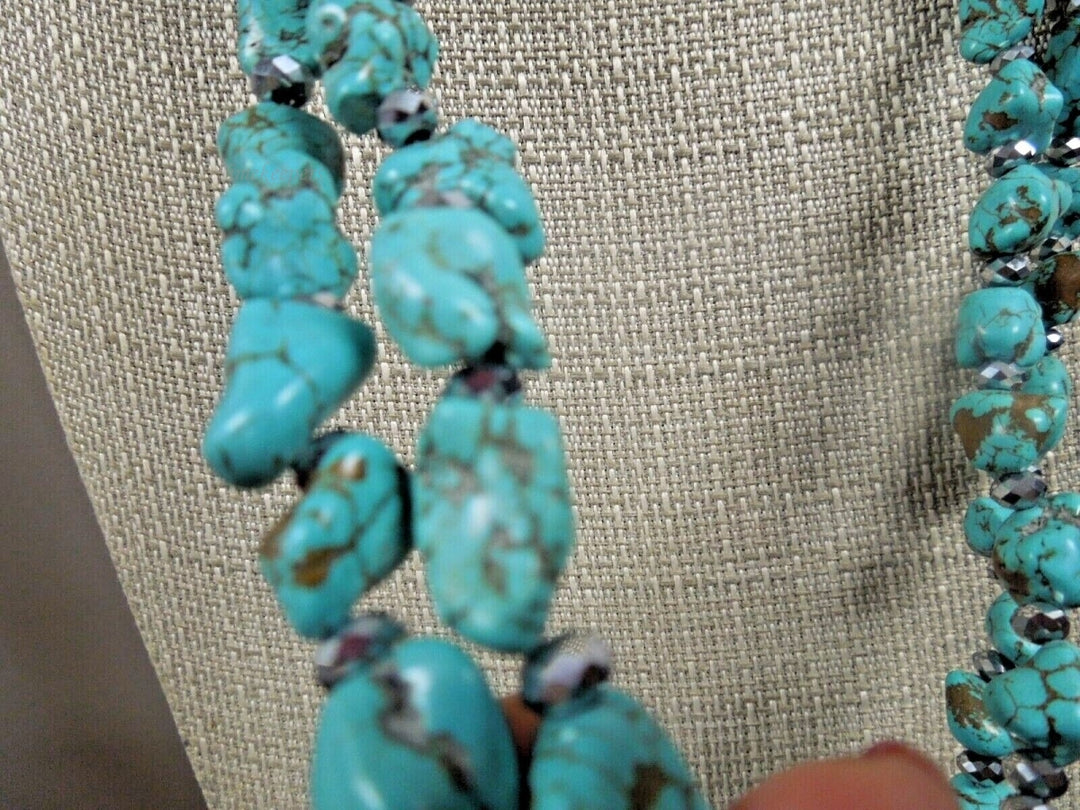 s330 Vintage Navajo Native American Turquoise Nugget Long Necklace 62"