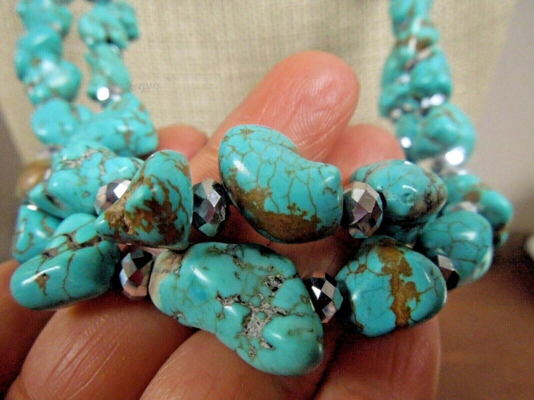 s330 Vintage Navajo Native American Turquoise Nugget Long Necklace 62"