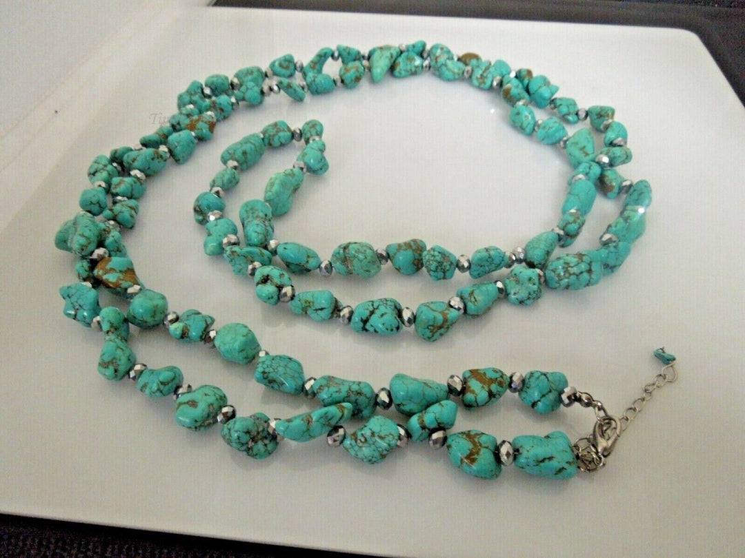 s330 Vintage Navajo Native American Turquoise Nugget Long Necklace 62"