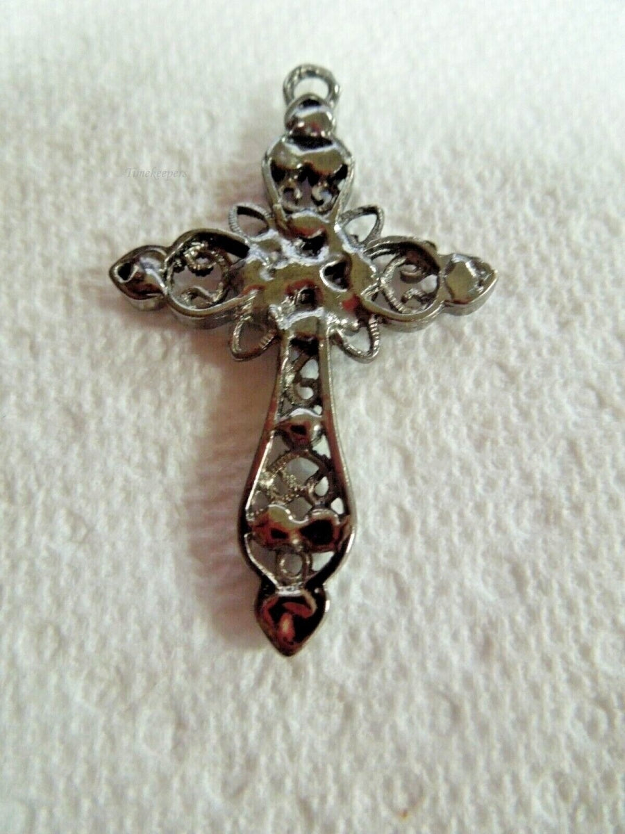 r364 Vintage Silver Tone Spiritual Symbol Rhinestone Cross Pendant