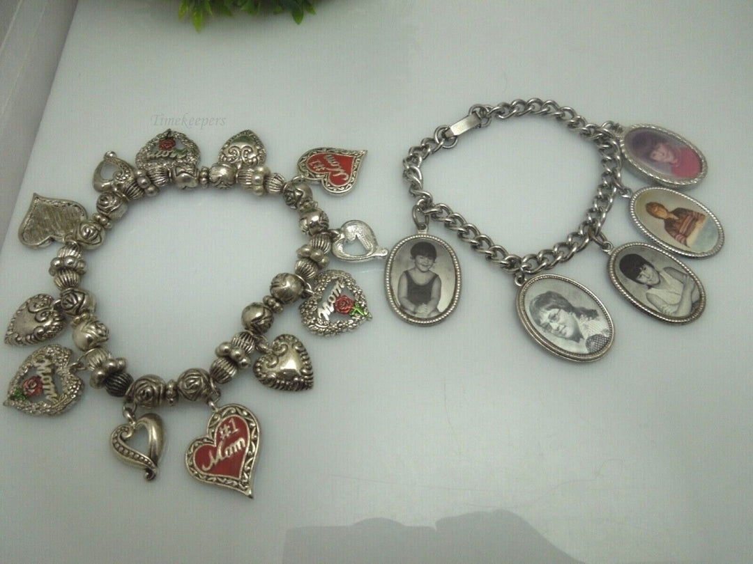 r366 Set of 2 Silvertone Charm Bracelet Vintage