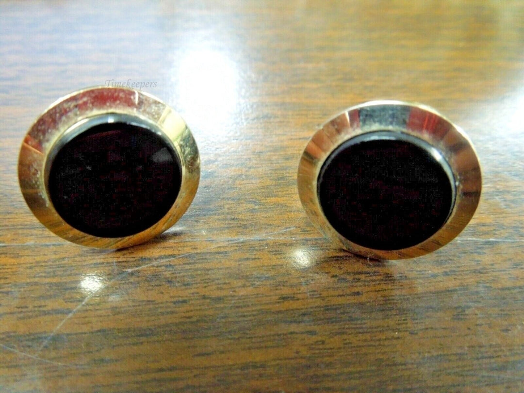 r367 Vintage Anson Black Onyx & Gold Tone Round Cufflinks