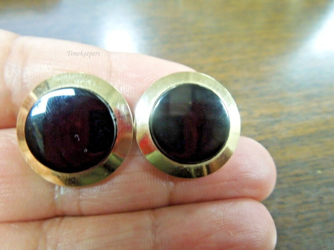 r367 Vintage Anson Black Onyx & Gold Tone Round Cufflinks