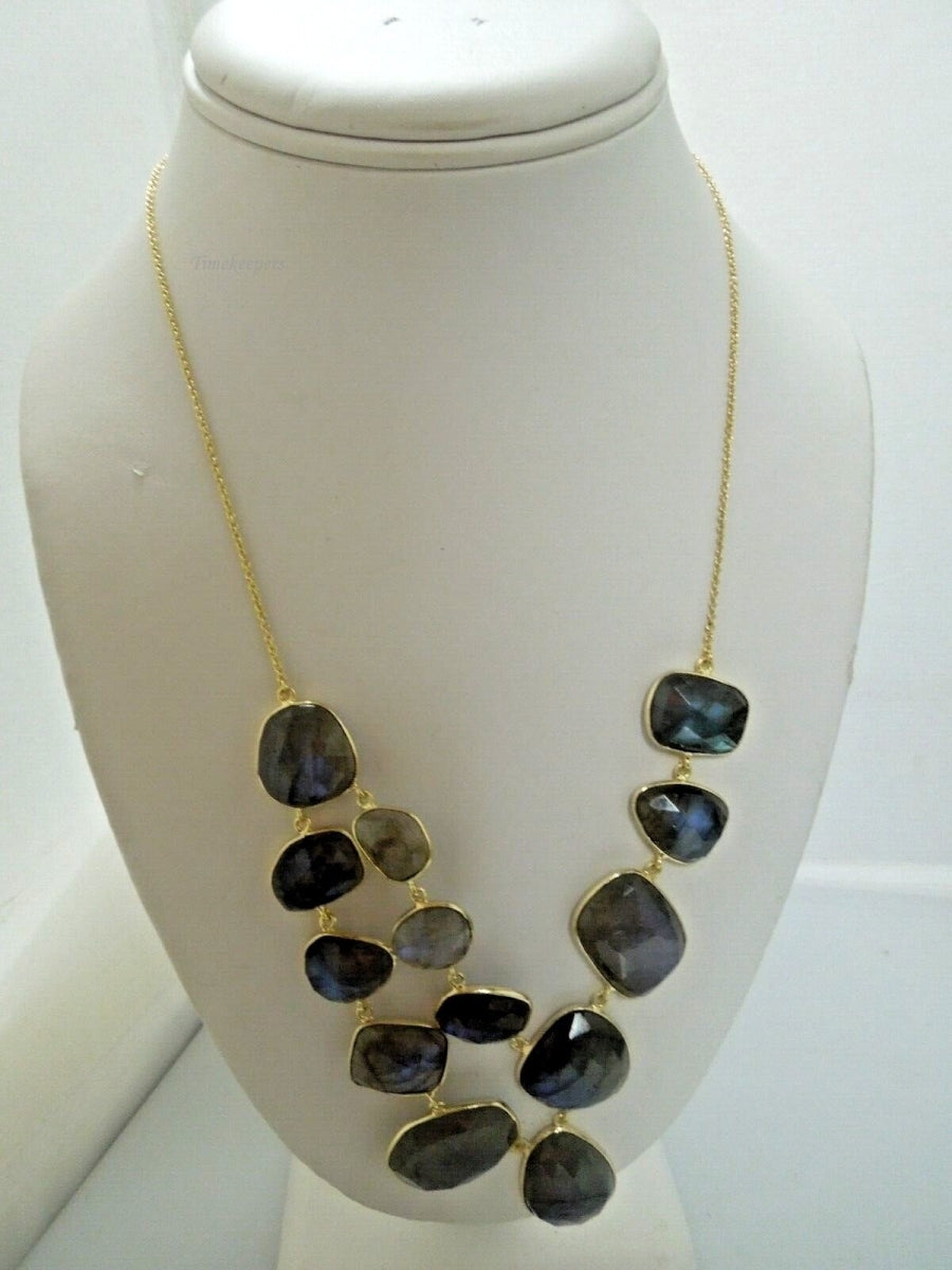 r410 Gorgeous Gold Plated Sterling Silver Natural Labradorite Necklace Made In India 20"