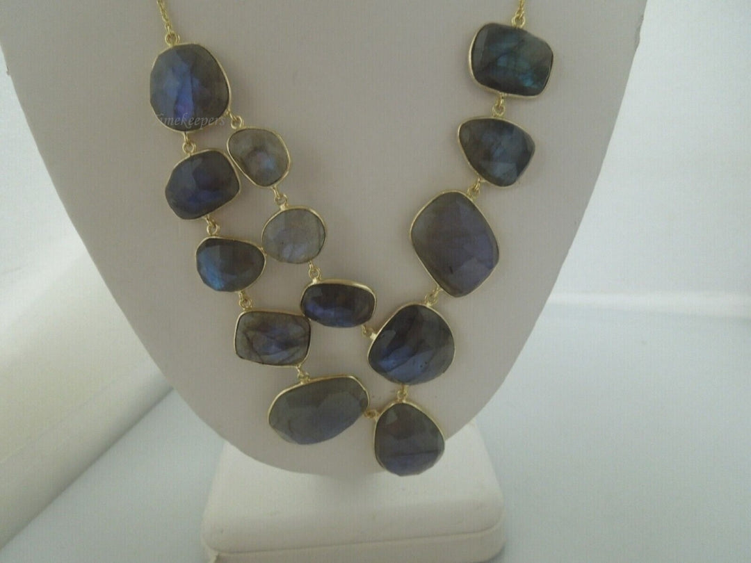 r410 Gorgeous Gold Plated Sterling Silver Natural Labradorite Necklace Made In India 20"