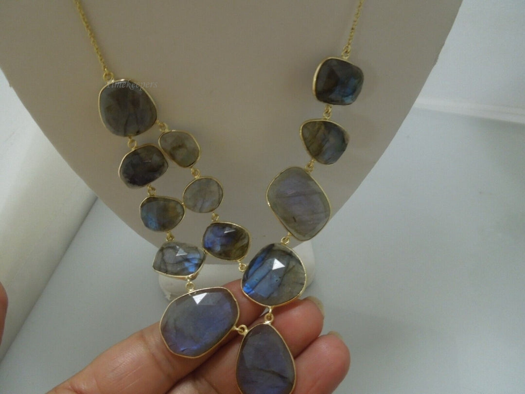 r410 Gorgeous Gold Plated Sterling Silver Natural Labradorite Necklace Made In India 20"