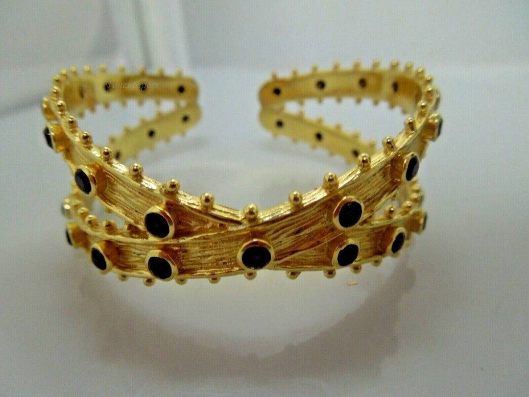 r412 Sterling Silver Gold plated/goldwash tiny black onyx all over Cuff Bracelet Made In India