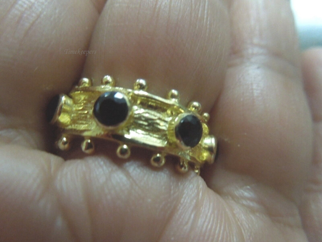 r413 Sterling Silver Gold plated/goldwash tiny black onyx all over Ring Size 7.25 Made In India