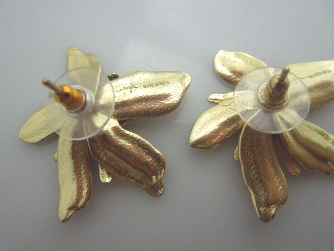 r414 Sterling Silver Gold Wash double layer flower petal Earrings beautiful