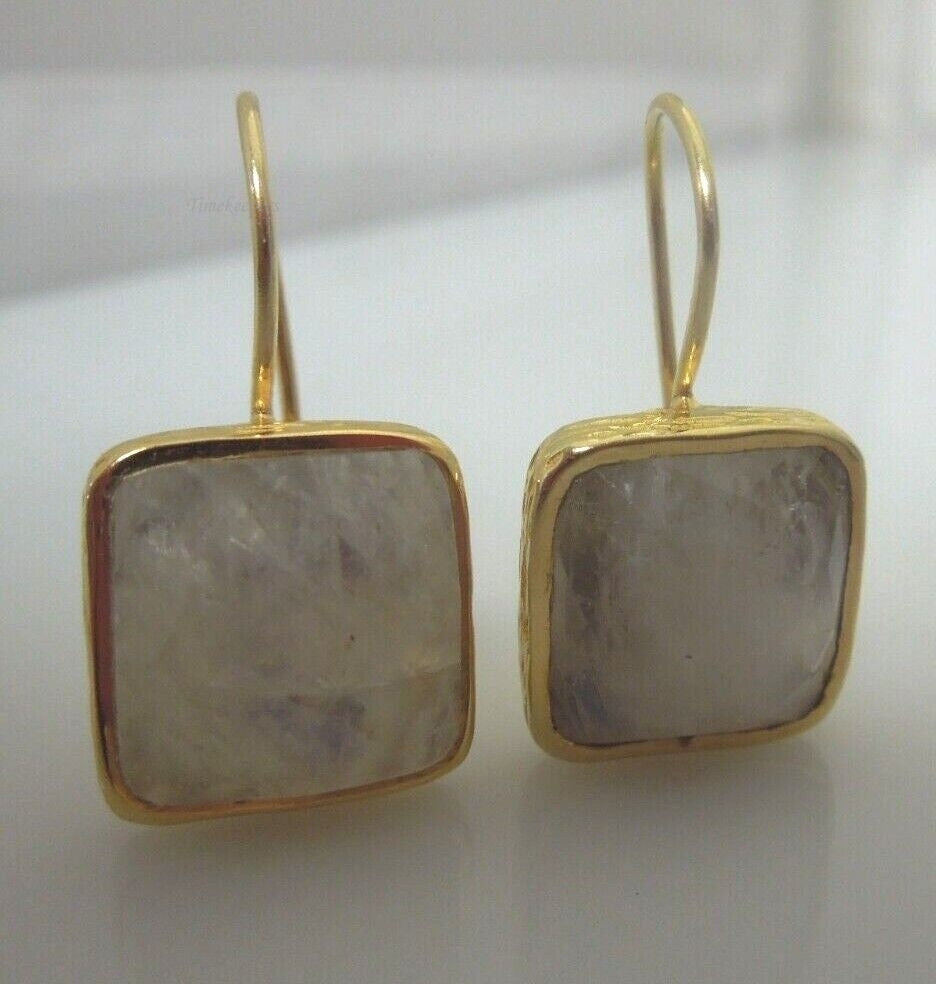 r416 Sterling Silver 925 Gold Wash Moonstone Dangle Earrings Signed 7.4g