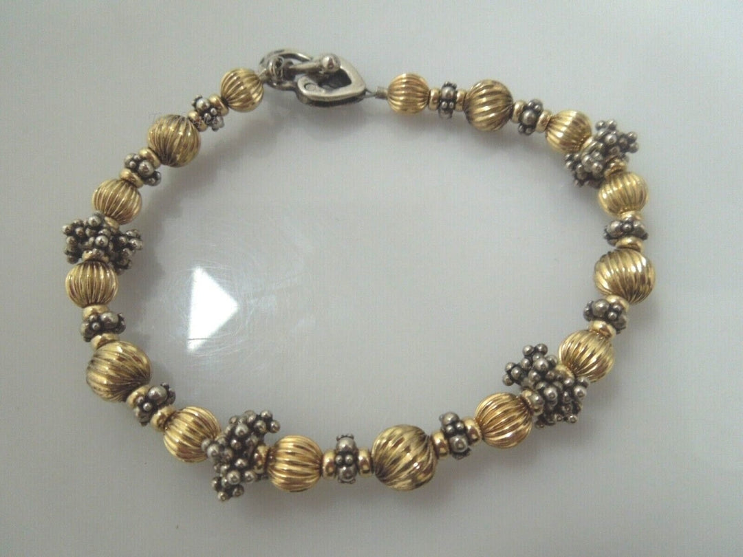 r474 Sterling Silver gold ball beads toggle bracelet 8"