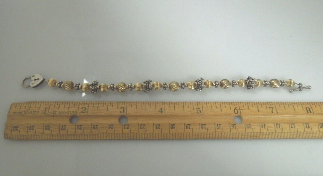 r474 Sterling Silver gold ball beads toggle bracelet 8"