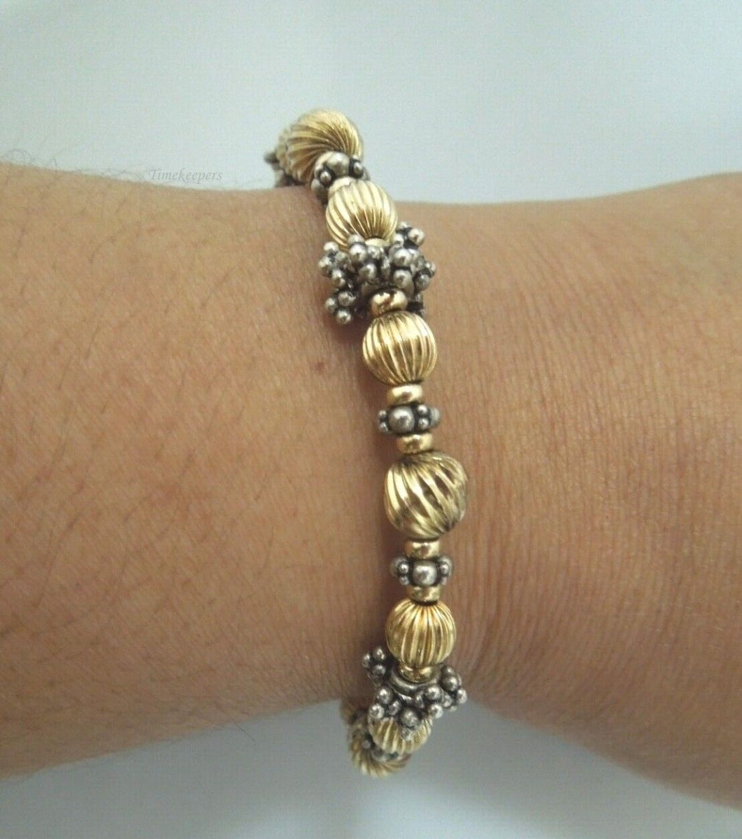 r474 Sterling Silver gold ball beads toggle bracelet 8"