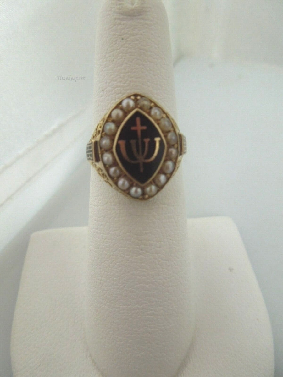 r475 10kt Yellow Gold Seed pearls Religious Ring Size 6(USA))