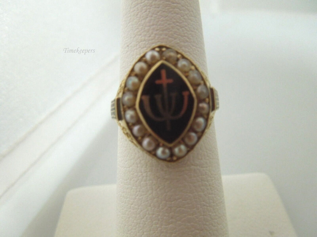 r475 10kt Yellow Gold Seed pearls Religious Ring Size 6(USA))