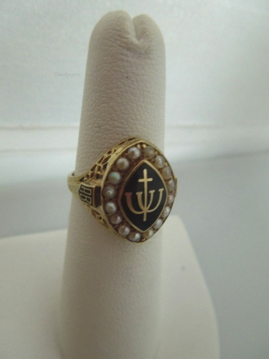 r475 10kt Yellow Gold Seed pearls Religious Ring Size 6(USA))