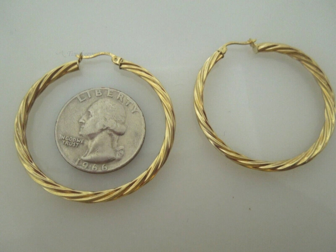 r729 Lovely pair of Sterling Silver 925 Gold tone Twisted Hoop Earrings Marked 3g 1.5" Diameter