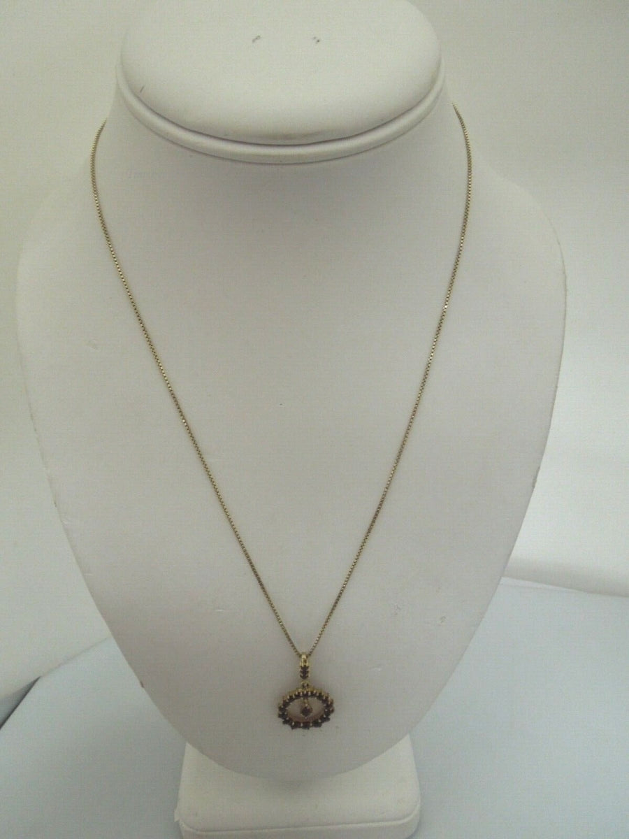 r732 Sterling Silver 925 Gold Tone Graduated Garnet Pendant Necklace Signed 18"