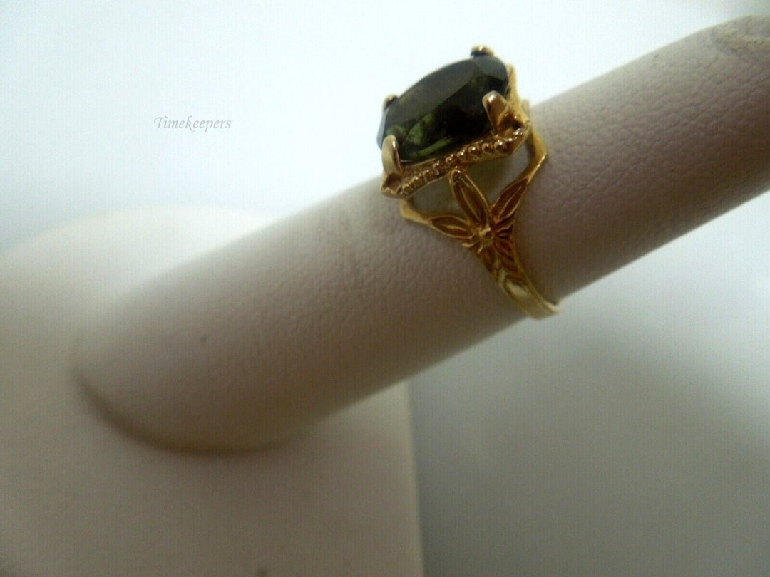 r828 14kt Yellow Gold Green Stone Ring Size 4.75(USA) Signed 2.7g