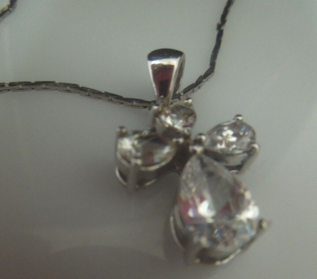 r847 Vintage Silver tone Cubic Zirconia Cross Pendant Necklace 25"