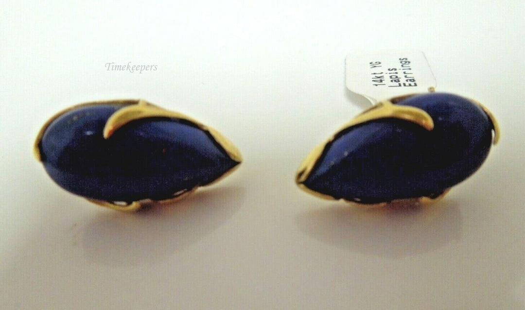 r962 Estate Vintage 14KT Yellow Gold Oval Genuine Blue Lapis Earrings Teardrop Pear